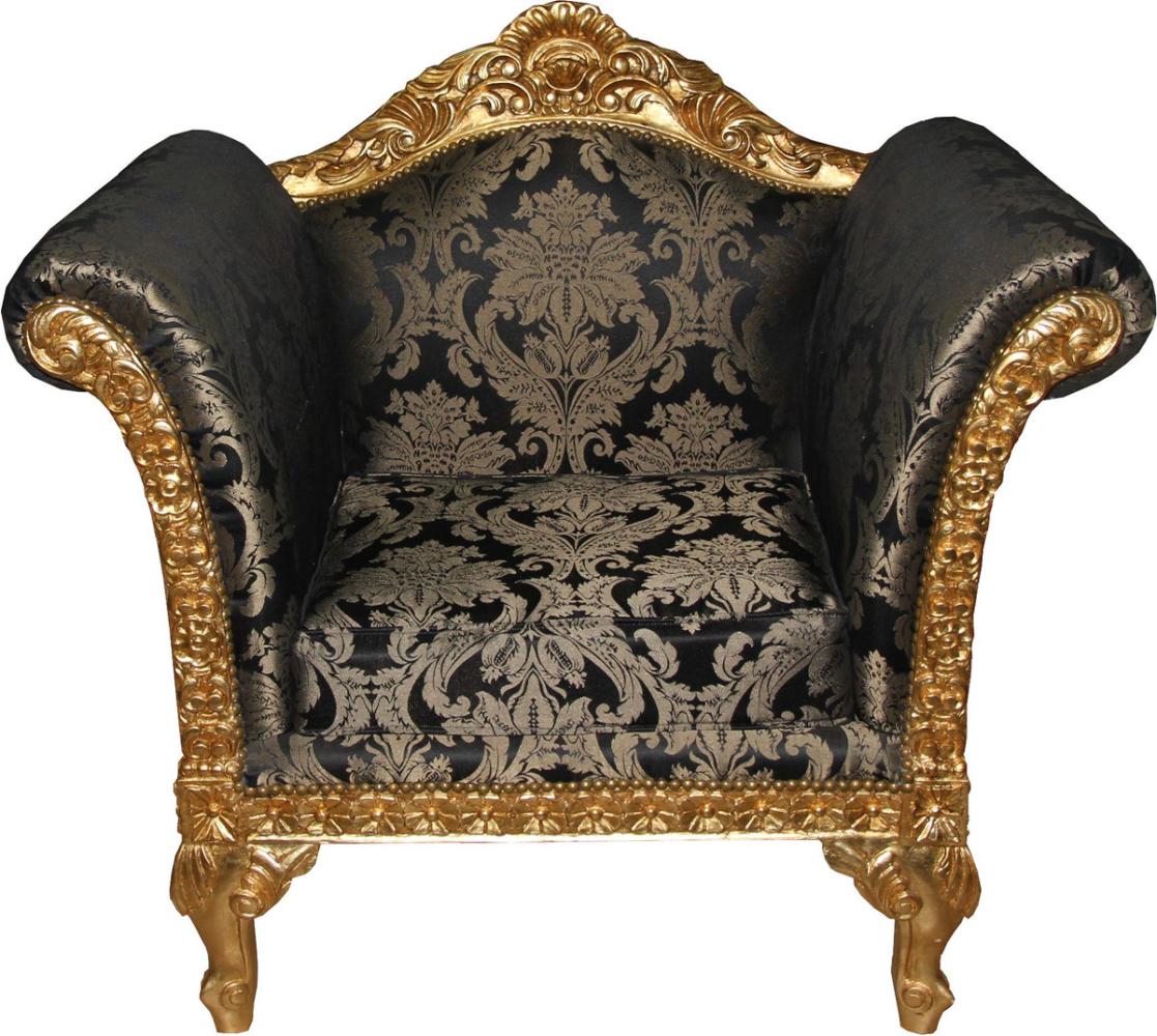 Casa Padrino Barock Lounge Sessel Schwarz Muster / Gold Möbel Antik Stil - Wohnzimmer Club Möbel Sessel - Limited Edition Bild 1