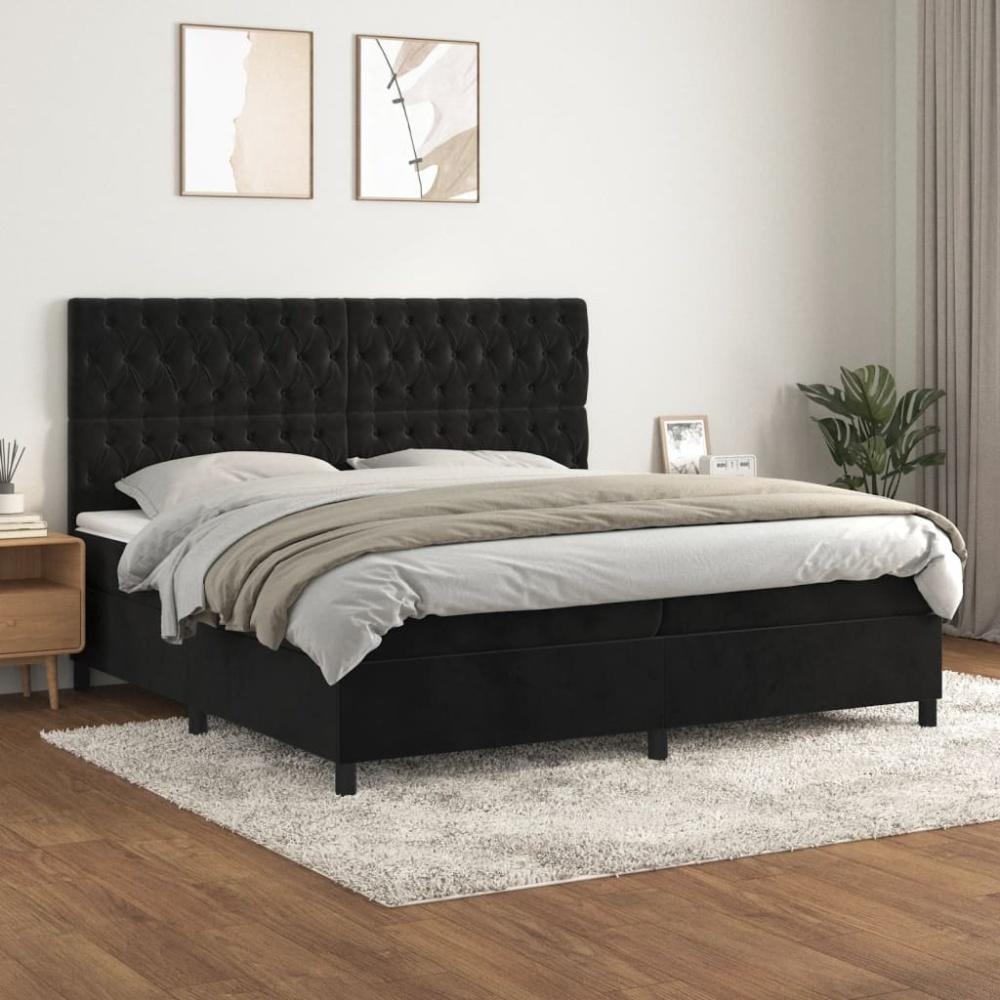 vidaXL Boxspringbett mit Matratze Schwarz 200x200 cm Samt 3143225 Bild 1