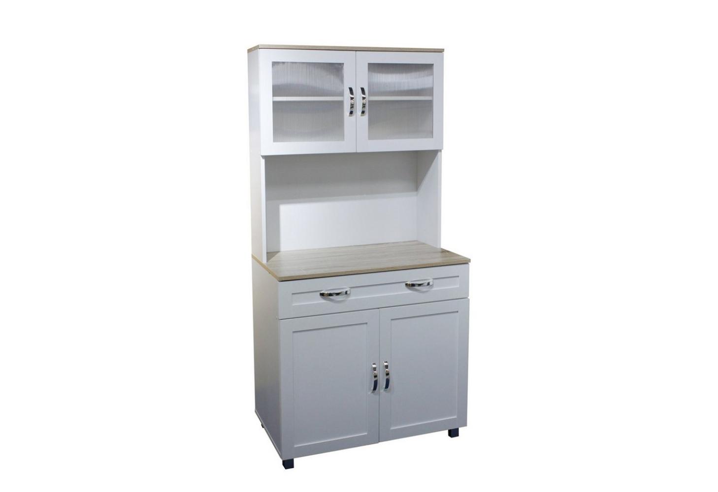 HTI-Living Hochschrank Küchenbuffet mit Glasteil Weiß Blanca (Stück, 1-St, 1 Schrank) Küchenschrank Hochschrank Bild 1