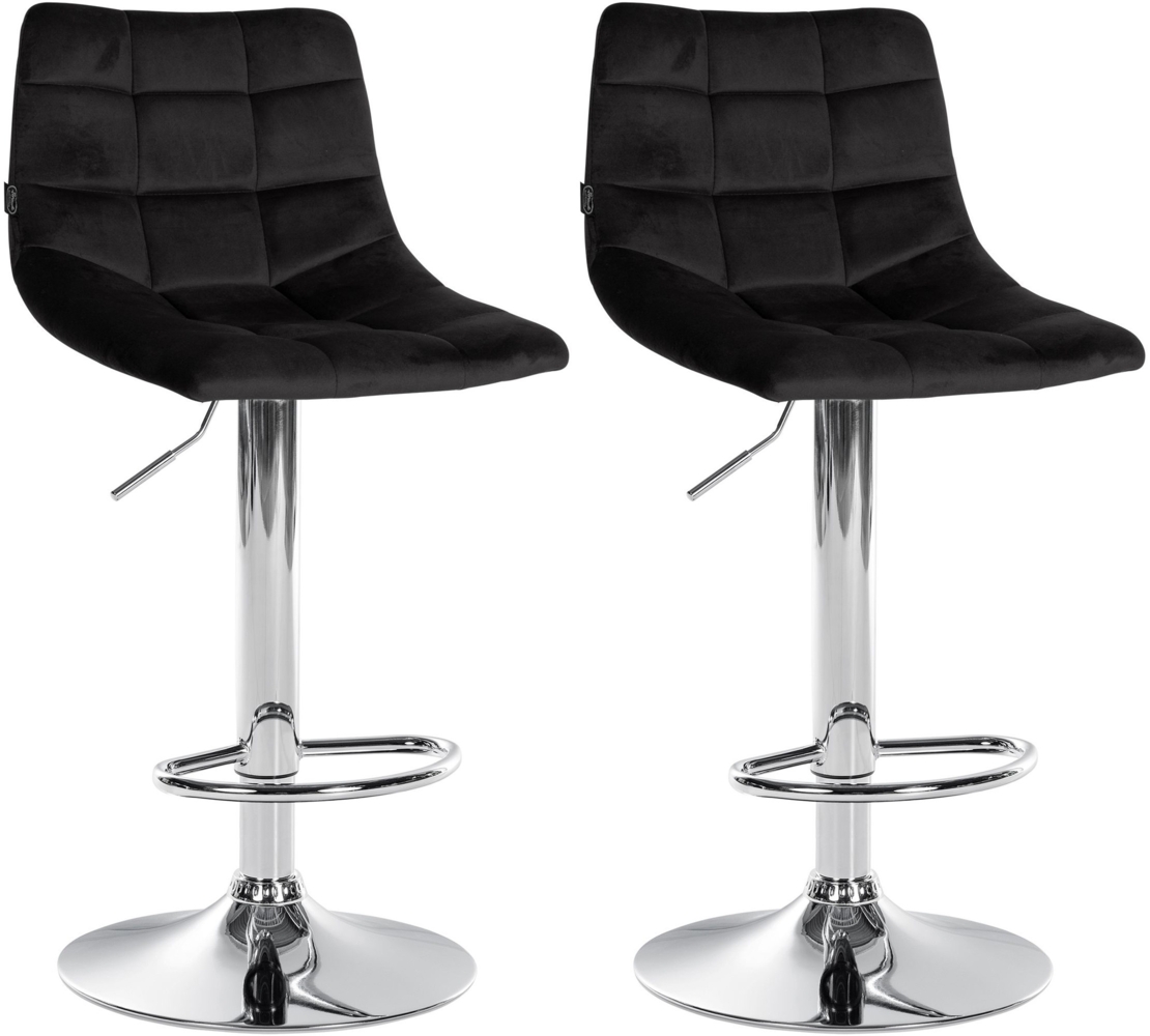DELUKE® Barhocker 2er Set DUBAI - Schwarz, Samt, Chrom Barhocker mit Lehne Barstuhl Tresenhocker Tresenstuhl Kneipenhocker Kneipenstuhl Bild 1