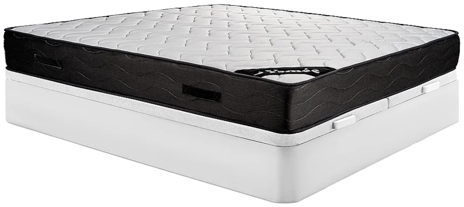 Vente-unique - Set aus Bettgestell mit Bettkasten + Matratze - 180 x 200 cm - 7-Zonen-Taschenfederkern & Memory Schaum - Stärke 24 cm - Weiß - MERISI von YSMÉE Bild 1