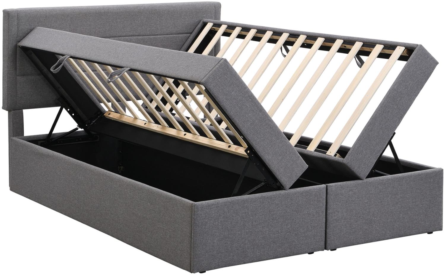 Merax Hydraulisches Polsterbett 140x200 aus Leinen Beidseitig zu öffnen Doppelbett Funktionsbett mit Gepolstertes Kopfteil & Lattenrost Grau Bild 1