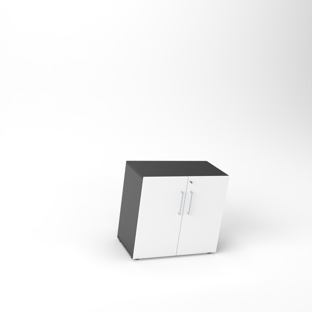 Rheinland Möbel Flügeltürenschrank Cabino 80×42×75 cm – abschließbarer Aktenschrank 2OH in Graphit/Weiß mit 110° Drehtüren & Metallgriff Bild 1