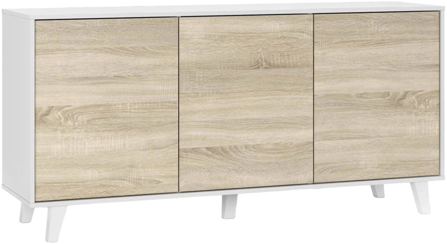 Dmora Acrolorum-Sideboard, Küchenbuffet, Wohnzimmer-Design-Garderobe, modernes Sideboard mit 3 Türen und Regalen, 154 x 40 x 75 cm, Weiß und Eiche Bild 1