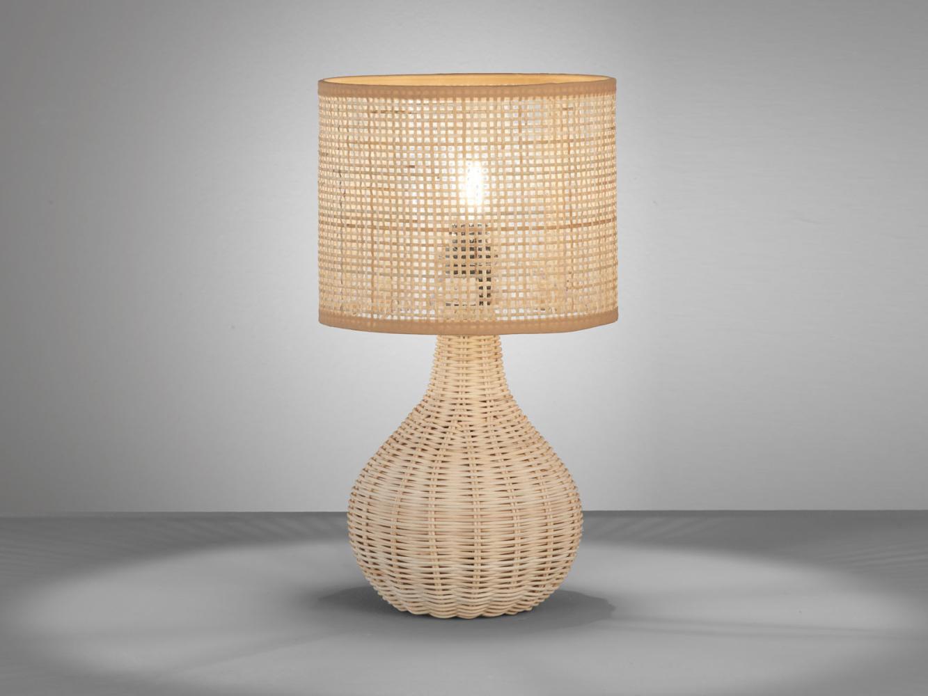 FISCHER & HONSEL LED Nachttischlampe, LED wechselbar, Warmweiß, Holzfuß & Designer Lampenschirm Korb-Geflecht Landhaus-Stil, Höhe 37cm Bild 1