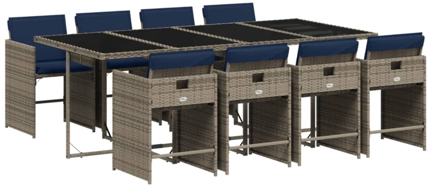 vidaXL 9-teiliges Garten-Ess-Set mit Kissen, grau, Polyrattan 3277872 Bild 1