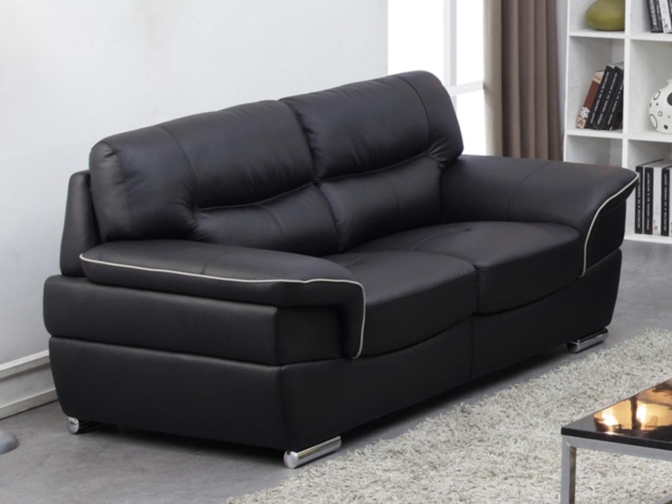 Vente-unique - Ledersofa 2-Sitzer - Schwarz - THIBAULT Bild 1