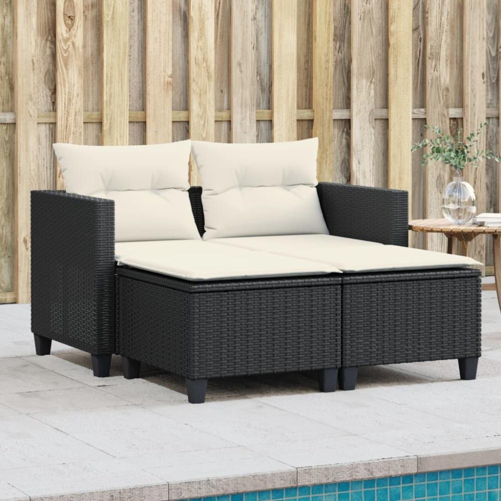 vidaXL Gartensofa 2-Sitzer mit Hockern Schwarz Poly Rattan 365790 Bild 1