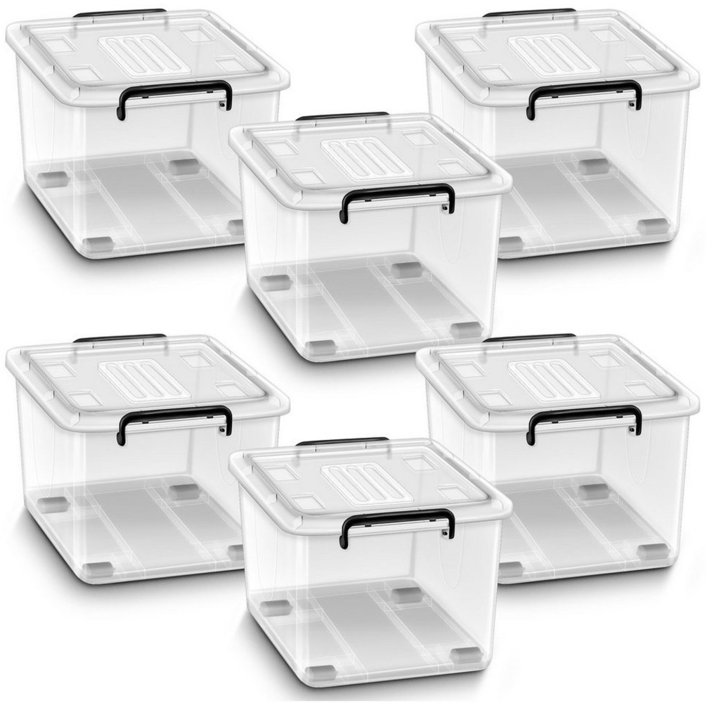 tillvex® Aufbewahrungsboxen mit Deckel 4er Set - 24L, lebensmittelecht | Kunststoff Boxen Set stapelbar | Aufbewahrung Ordnungssystem Box groß | Aufbewahrungsbox Kleiderboxen transparent 100% Neumaterial Bild 1