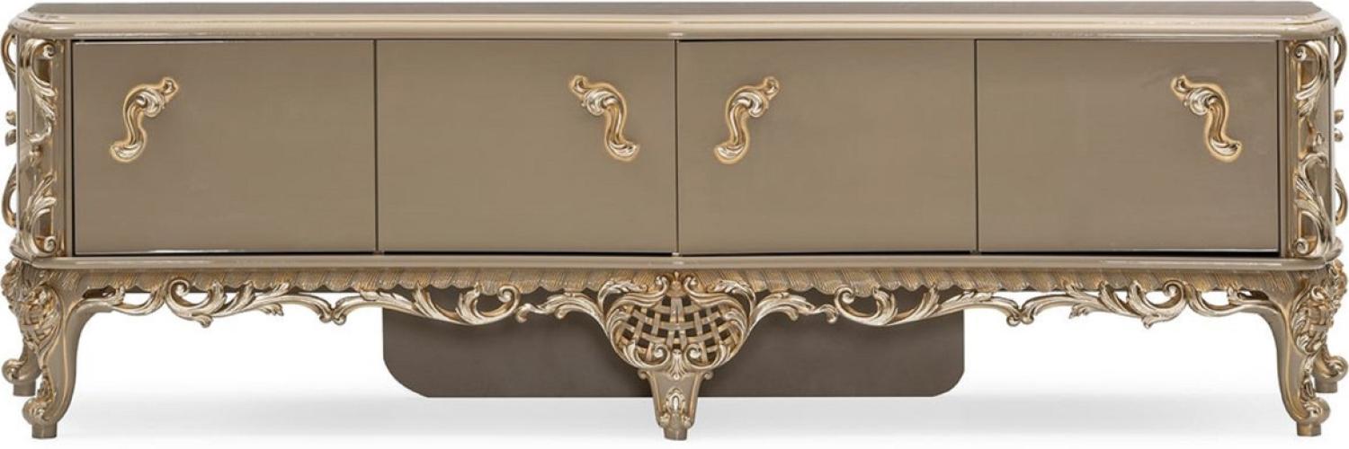 Casa Padrino Luxus Barock TV Schrank Grau / Gold - Prunkvolles Massivholz Sideboard mit 4 Türen - Wohnzimmer Möbel im Barockstil - Barock Möbel - Edel & Prunkvoll Bild 1