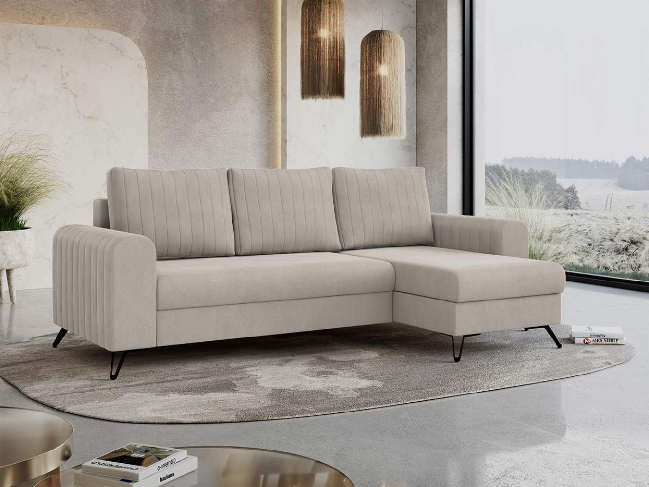 Ecksofa L-form, Bettsofa mit Schlaffunktion, zwei Bettkasten - AXEL - Beige Velours Bild 1