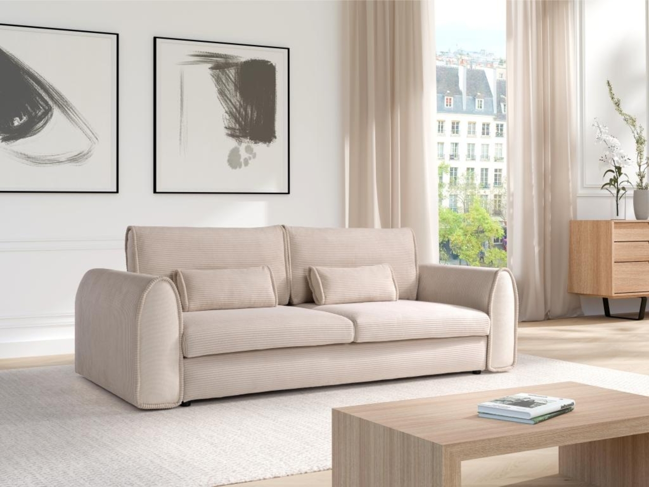 Vente-unique - Sofa mit Schlaffunktion 3-Sitzer - Cord - Beige - RISTANO Bild 1