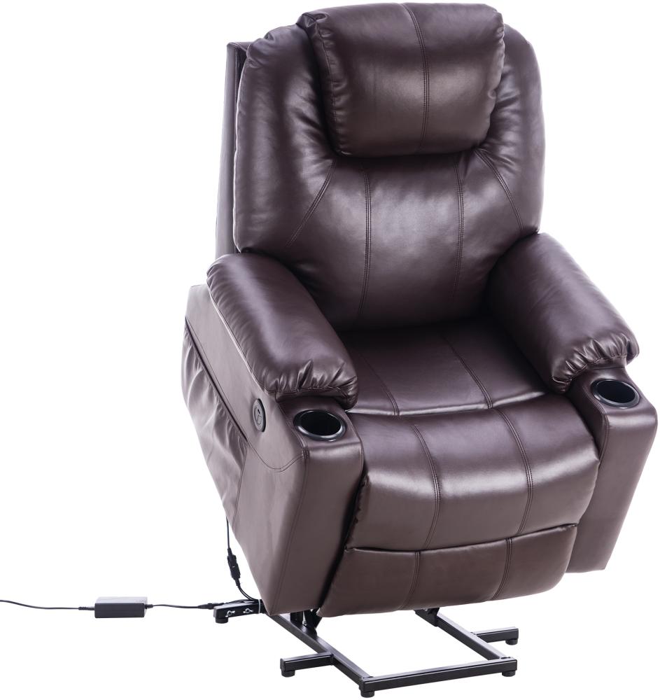 M MCombo elektrisch Aufstehhilfe Fernsehsessel Relaxsessel 7040 Massage Heizung elektrisch verstellbar USB-Anschluss (Braun -Kunstleder) Bild 1