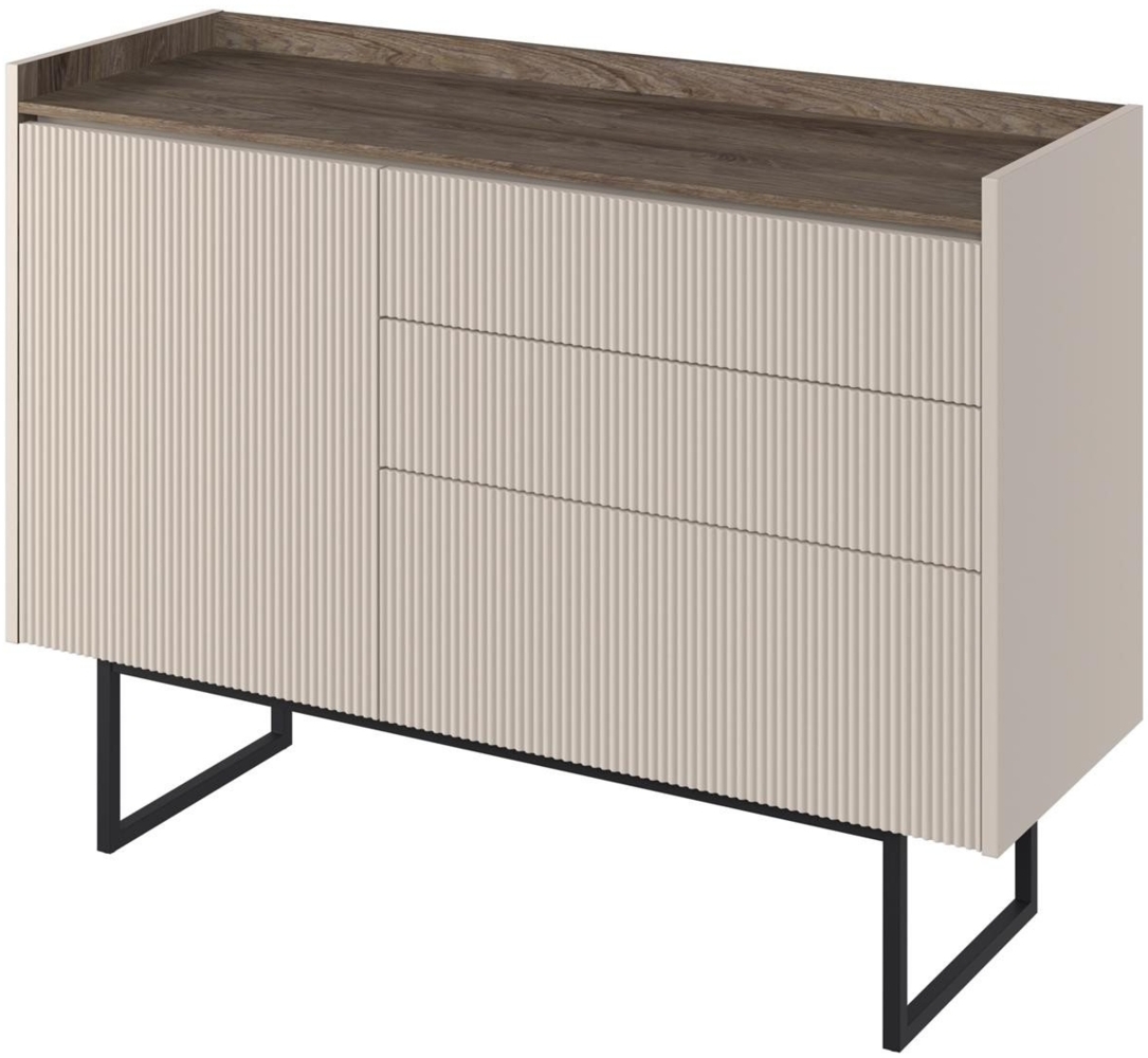 Compleo Kommode mit 3 Schubladen DENI, Sideboard mit gerifflete Front Bild 1