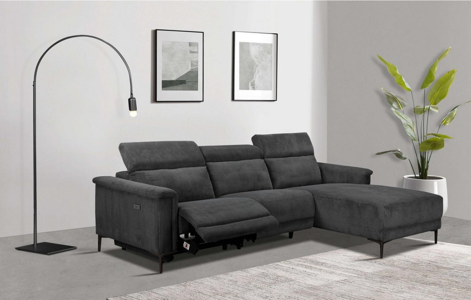 Places of Style Ecksofa Lund in Cord, L-Form, 261 cm, mit manueller, o. elektrischer Relaxfunktion, USB, Kopfteilverstellung Bild 1