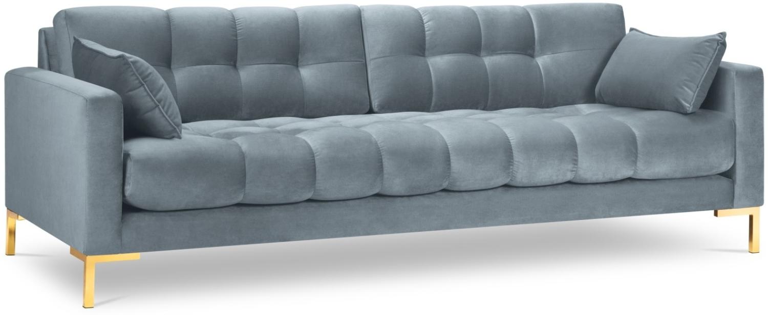 Micadoni 4-Sitzer Samtstoff Sofa Mamaia | Bezug Light Blue | Beinfarbe Gold Metal Bild 1