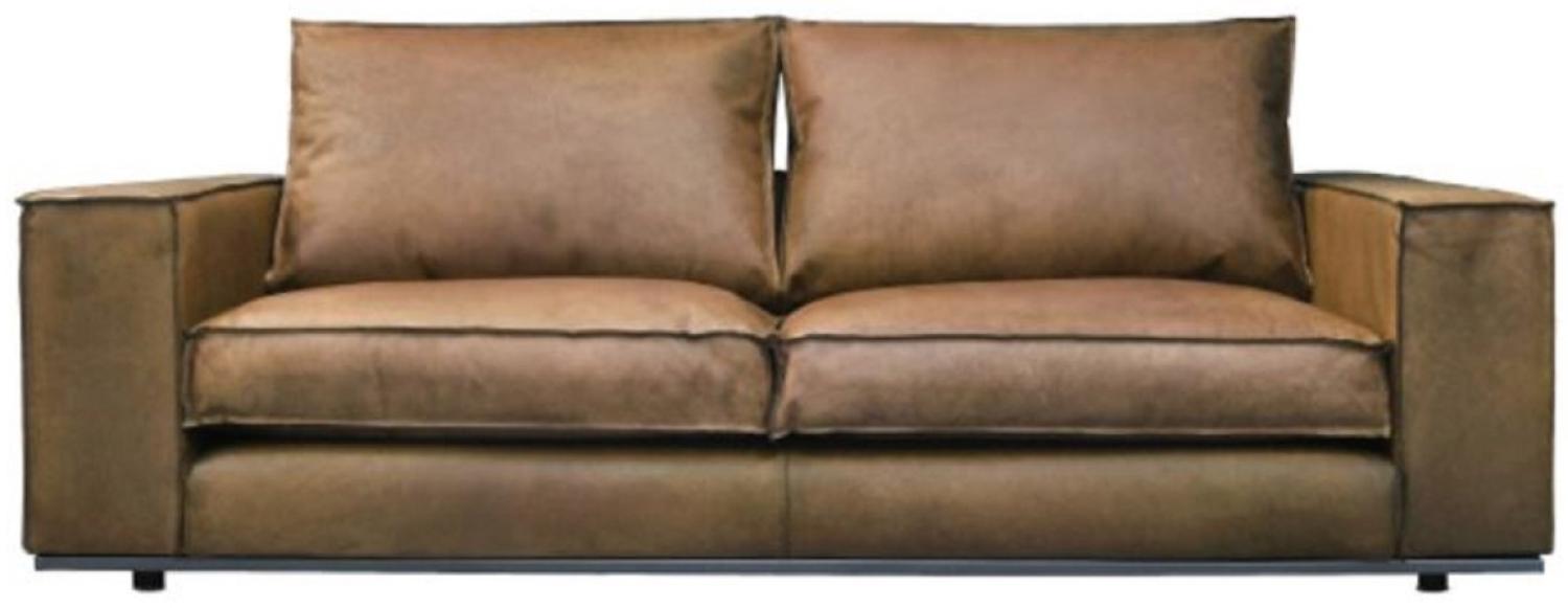 Casa Padrino Luxus Leder Sofa Braun 205 x 106 x H. 83 cm - Echtleder Wohnzimmer Sofa - Wohnzimmer Möbel - Leder Möbel - Luxus Möbel Bild 1