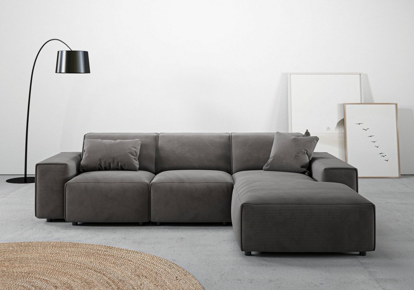 andas Ecksofa Glimminge L-Form auch in Breitcord, Feincord + Easy care-Bezug, Breite 264, Zierkissen Bild 1