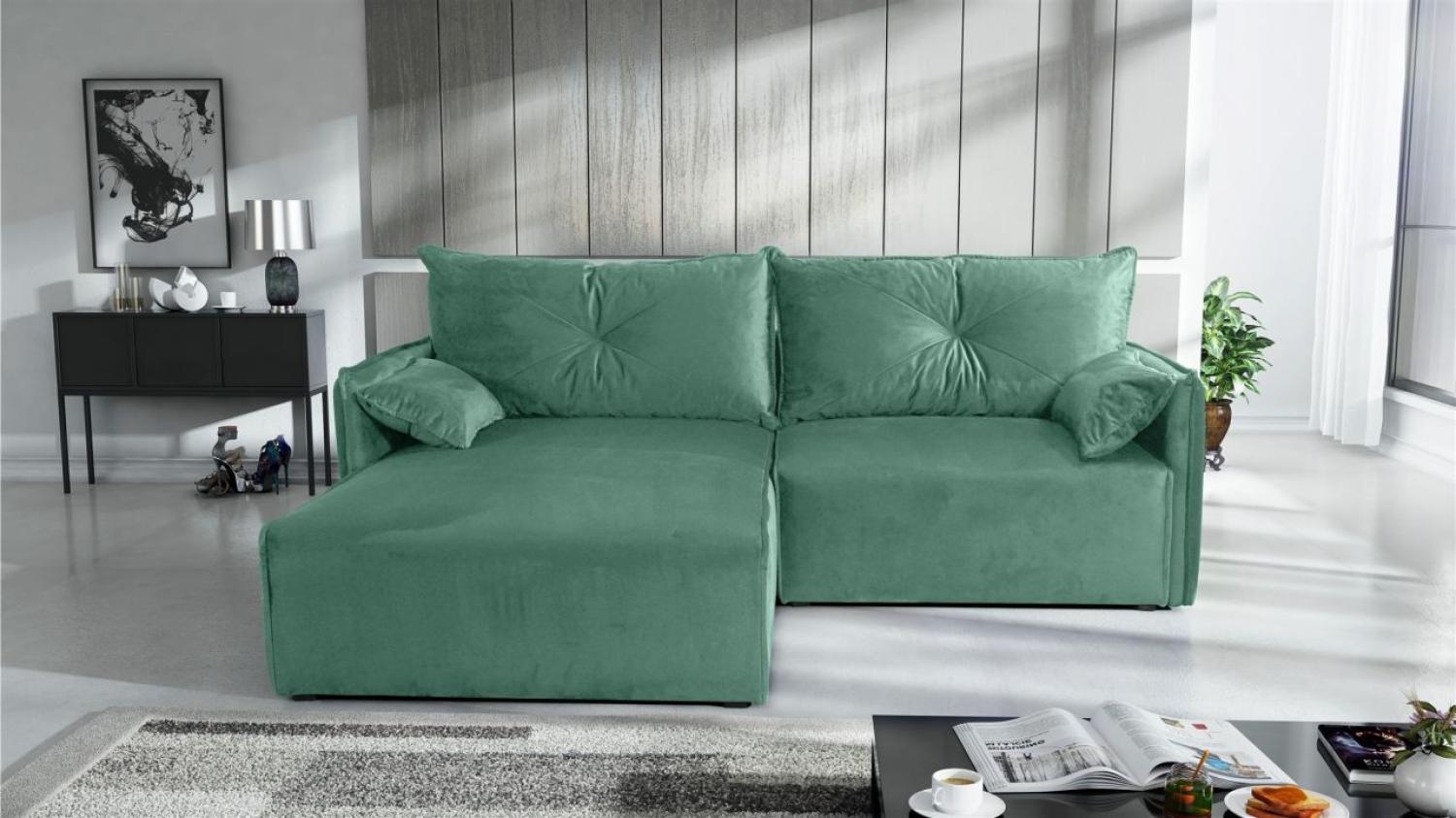 Ecksofa mit Schlaffunktion HUNTER XS in Stoff Royal Mintgrün Ottomane Links Bild 1