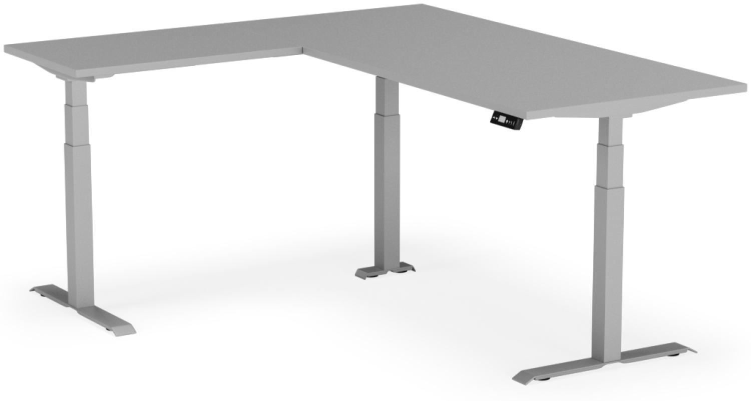 elektrisch höhenverstellbarer Schreibtisch L-SHAPE 200 x 170 x 60 - 90 cm - Gestell Grau, Platte Grau Bild 1