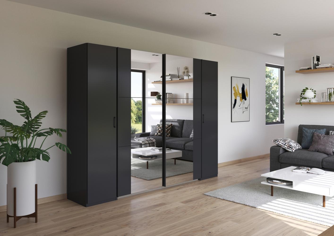 rauch Kleiderschrank, Dreh- und Schwebetürenschrank KRONACH, 4-türig, 2 Spiegeltüren teilaufgelegt, Grau metallic, 268 x 210 x 59 cm Bild 1