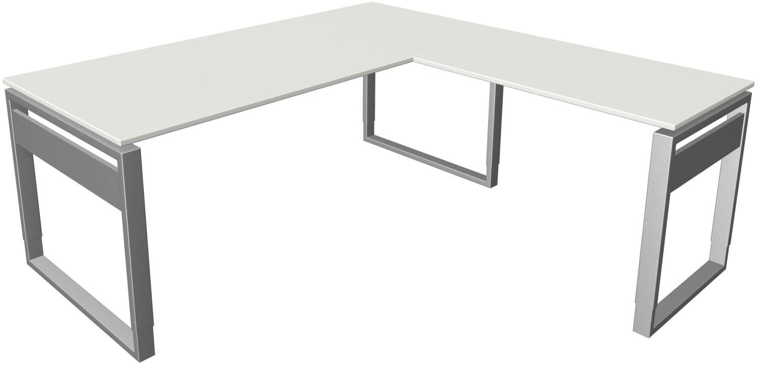 Kerkmann Schreibtisch Form 5 B 1800 x T 800 x H 680-820 mm mit Anbautisch B 1000 x T 600 mm auf Bügelgestell, Lichtgrau Bild 1