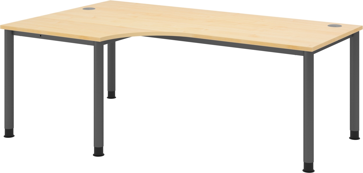 bümö höhenverstellbarer Eckschreibtisch H-Serie 200x120 cm in Ahorn, Gestell in Graphit - PC Tisch für's Büro manuell höhenverstellbar, Computertisch L-Form verstellbar, HS-82-3-G Bild 1