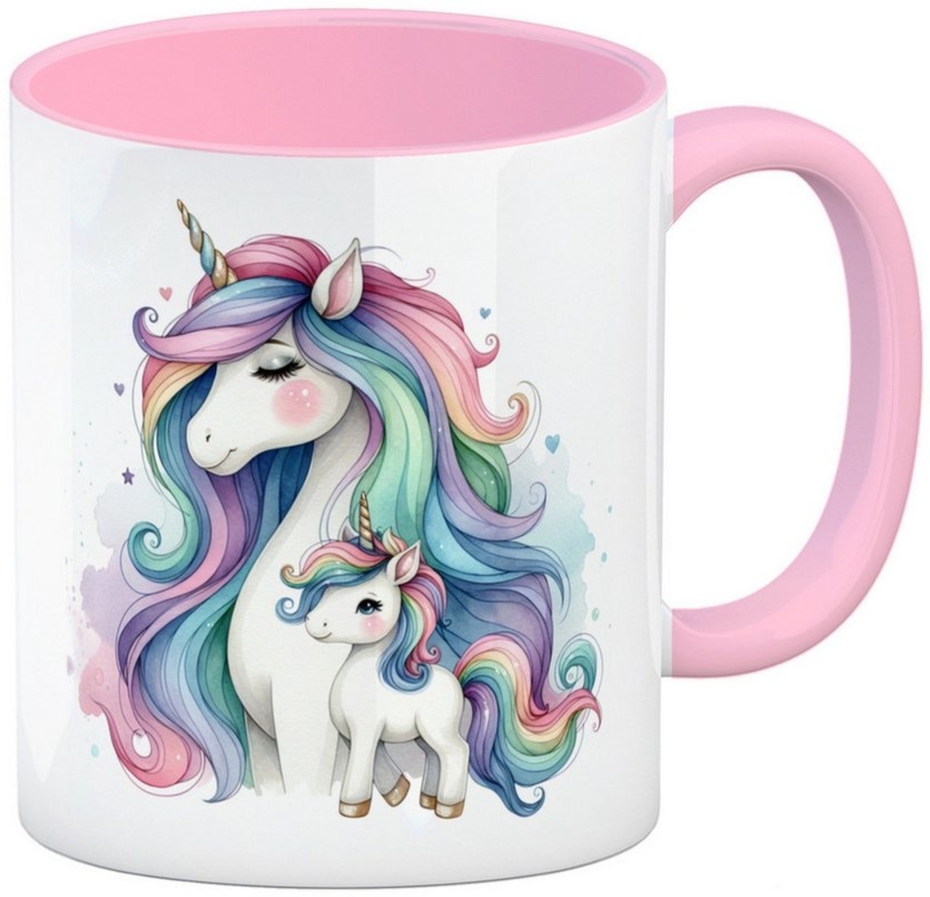 speecheese Tasse Einhorn-Mama mit Kind Kaffeebecher in rosa Bild 1