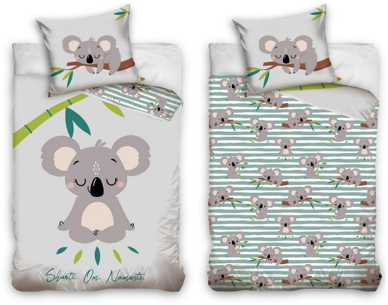 MTOnlinehandel Bettwäsche Koala 135x200 + 80x80 cm, 100 % Baumwolle, Renforcé, 2 teilig, chillige Bettwäsche für Kinder, Jugend & Erwachsene Bild 1