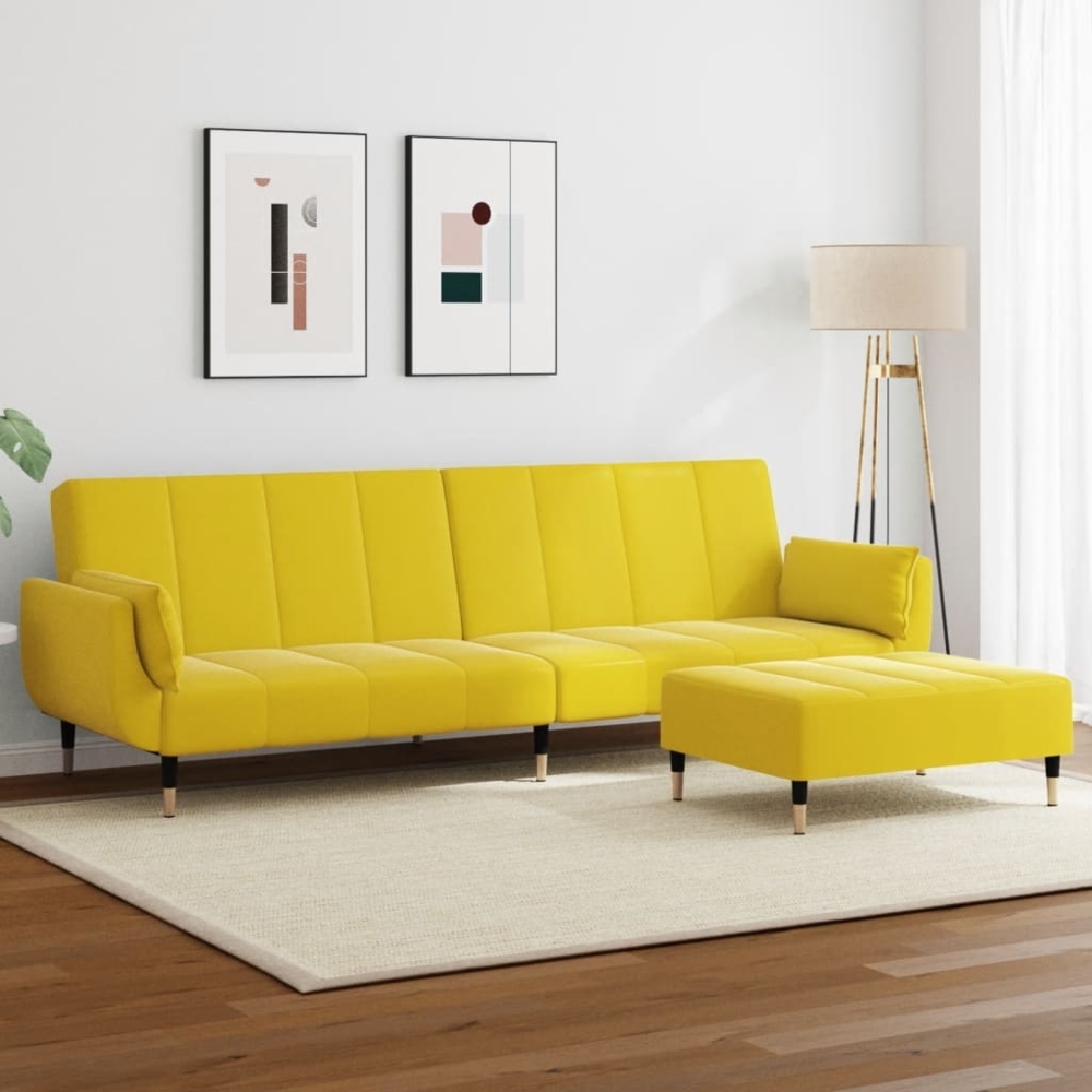 Schlafsofa 2-Sitzer mit Fußhocker Gelb Samt 3258155 Bild 1