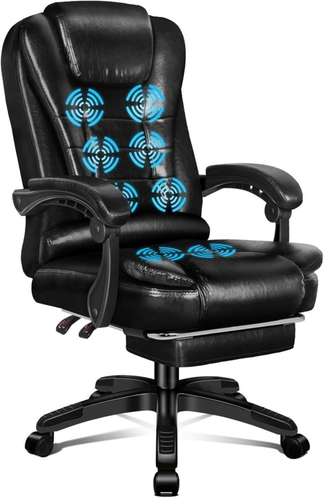Ergonomischer Bürostuhl mit Wärmemassage SchwarzPU-Leder Drehstuhl Bild 1