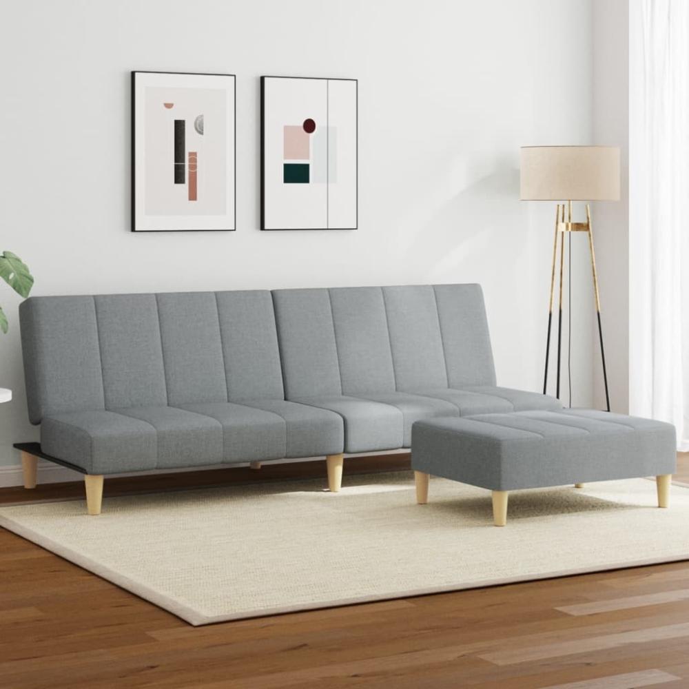 vidaXL Schlafsofa 2-Sitzer mit Fußhocker Hellgrau Stoff 3258138 Bild 1