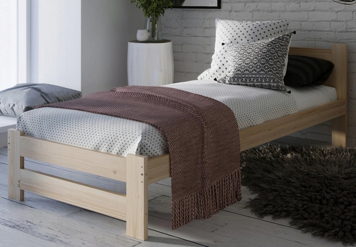 Home Collective Holzbett mit Lattenrost Modern Bett Kiefer Bettgestell Massivholzbett Klassisch (90x200, 120x200, 140x200, 160x200 cm), Einzelbett, Skandi Boho Landhaus Kopfteil mittel 90x200 cm natur Bild 1