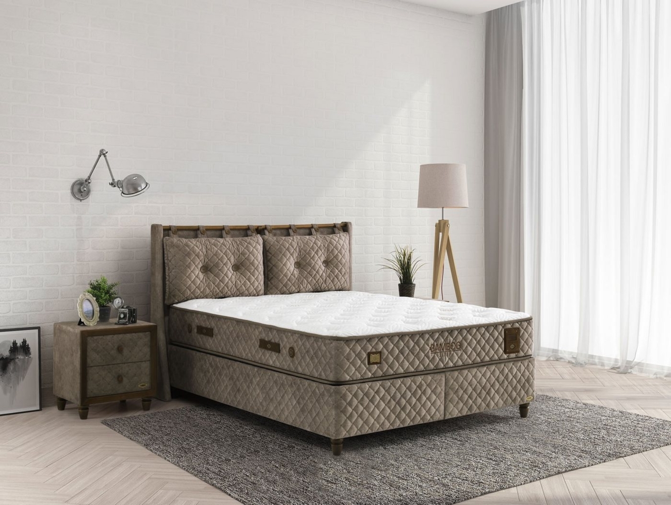 Pointhome Boxspringbett Set, Bamboo Sleep, Schlafzimmerbett, 7 Zonen Matratze, H3 (Mittelfest) (1 x Matratze, 2 x Bettkasten, 1 x Bettkopfteil), Hyper-Schaum, Bambus-Strickstoff, Taschenfederkern, Matratzenhöhe:29cm Bild 1