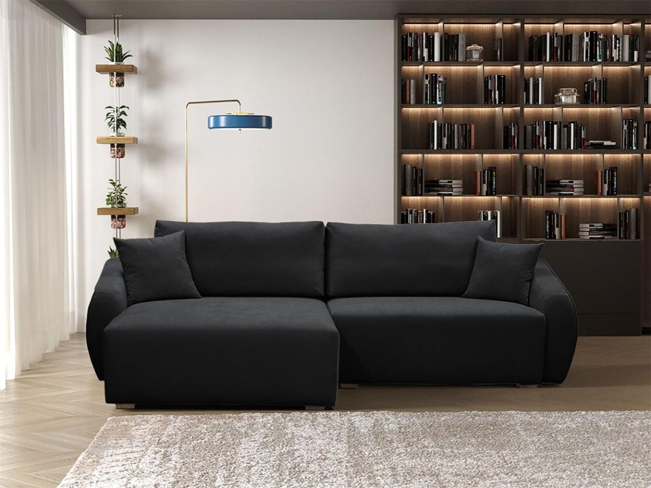 Ecksofa Designersofa Sofa ELISE in Stoff Wind Schwarz Ottomane Links Bild 1