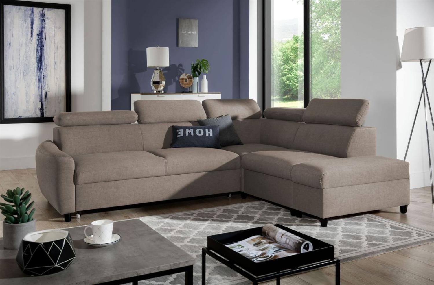 Ecksofa Schlafsofa Sofa ANTON in Stoff Esito Sand Ottomane Rechts Bild 1