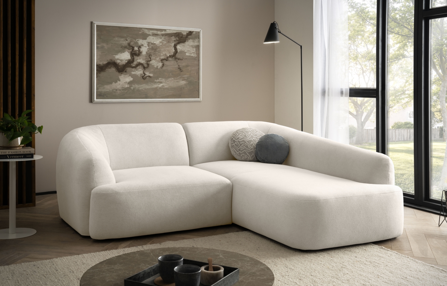 DOMO. collection Ecksofa 100 026, kleine Couch in L-Form, mit Taschenfederkern, organische Form, Sofa, Polsterecke, Eckcouch, Polstergarnitur 216 x 196 x 76 cm (BxTxH), creme Bild 1