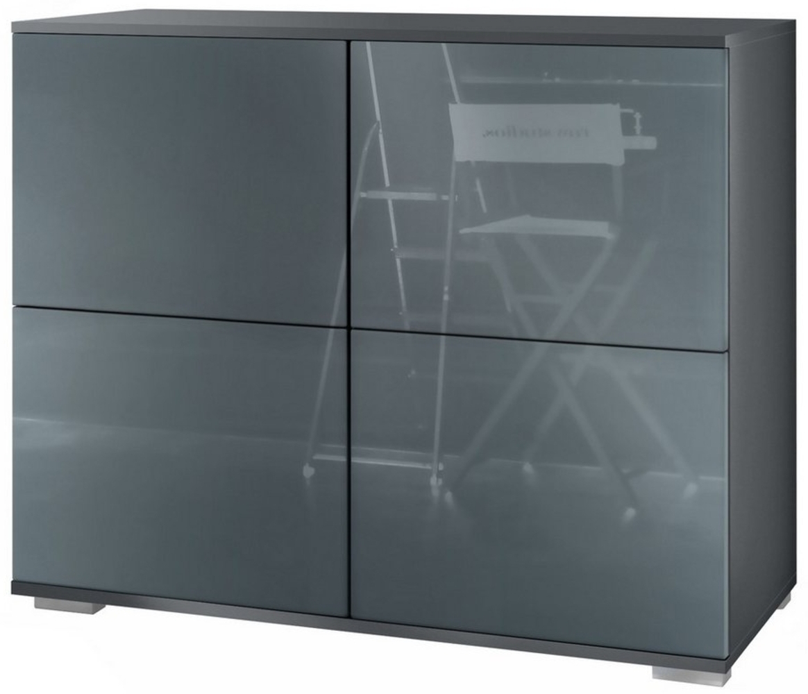 Vladon Kommode Rova V2 (Moderner Küchenschrank, mit 4 Push-to-Open Türen), Anthrazit matt / Grau Hochglanz (92,5 x 75.5 x 35) Bild 1