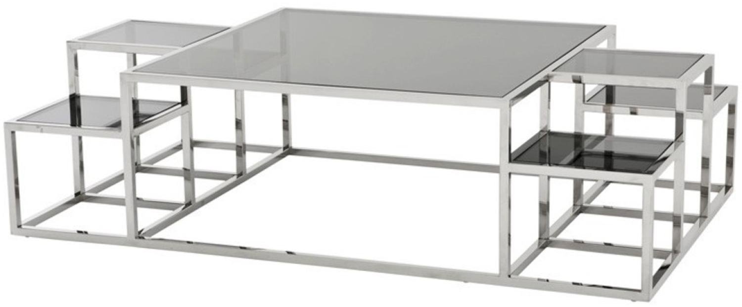 Casa Padrino Luxus Art Deco Designer Couchtisch Edelstahl poliert mit Rauchglas 150 x 90 cm - Luxus Kollektion Bild 1