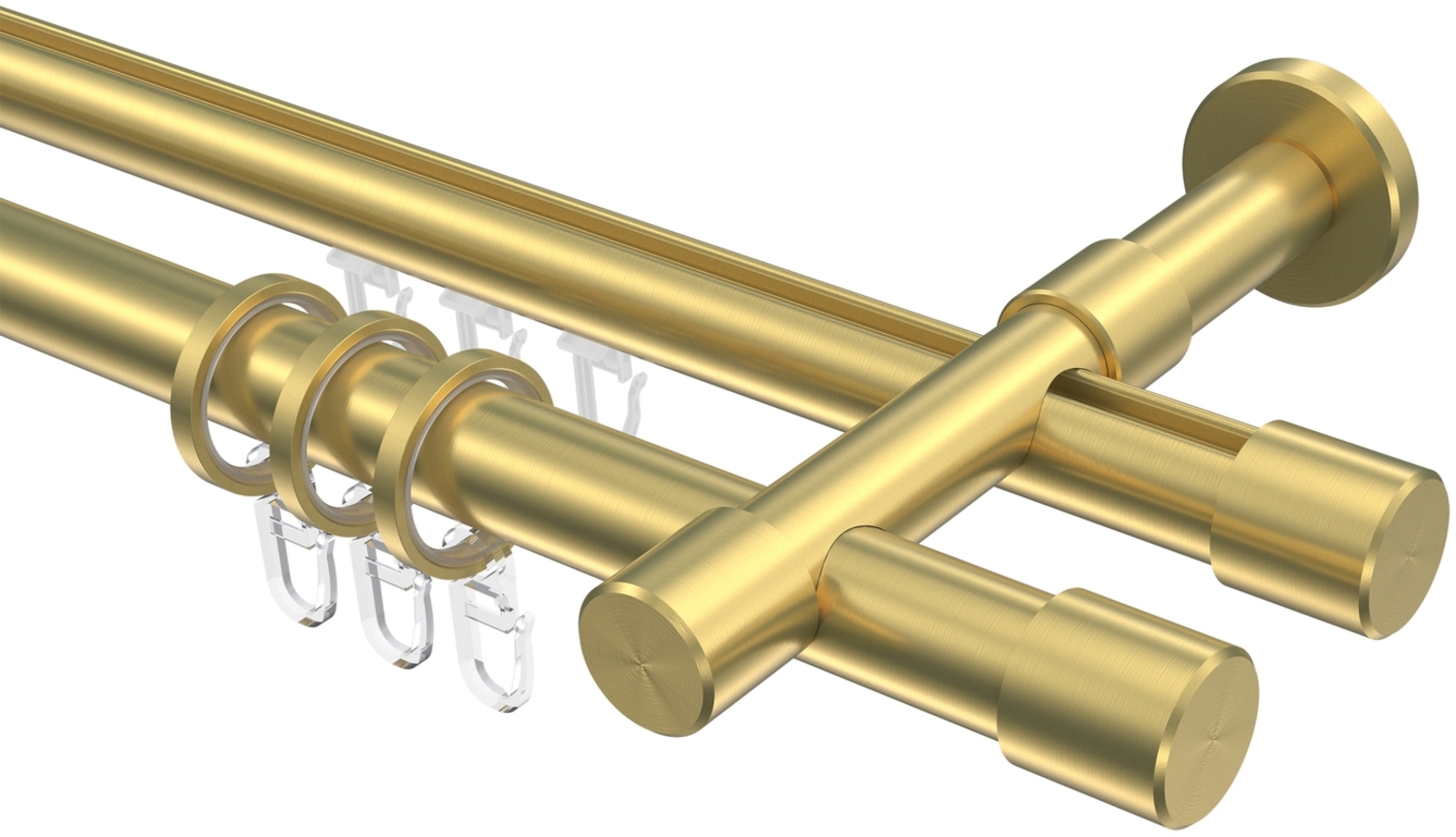 Rundrohr-Innenlauf-Gardinenstangen-Set Prestige Santo 100 cm, 2-läufig, 20 mm Ø Messing-Optik Bild 1
