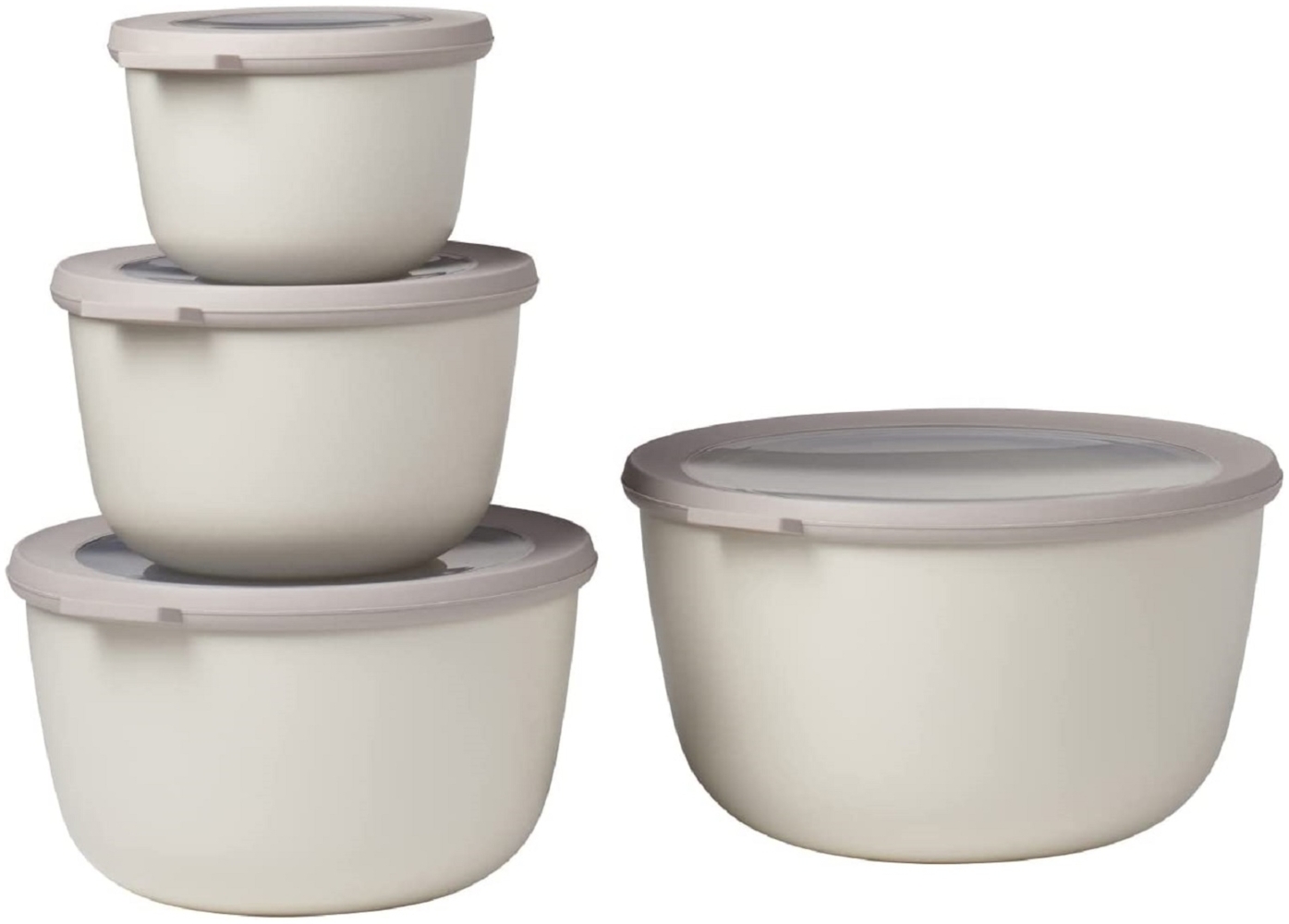Mepal - Cirqula Multischüssel-Set 4–teilig rund Nordic white – 500, 1000, 2000 und 3000 ml – Verwendbar als Vorratdose, Kühlschrankdose, Gefrierdose, Mikrowellegeschirr & Servierschale mit Deckel Bild 1