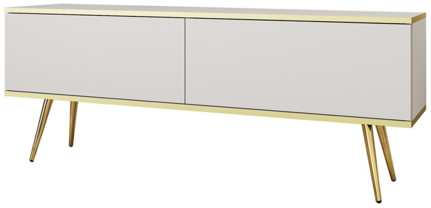 MOEBLO TV-Board DAYN NEW (Lowboard Fernsehtisch TV Bank TV Tisch Fernseher Tisch TV Möbel, goldene/schwarze Metallbeine), 135/175x30x32 Bild 1