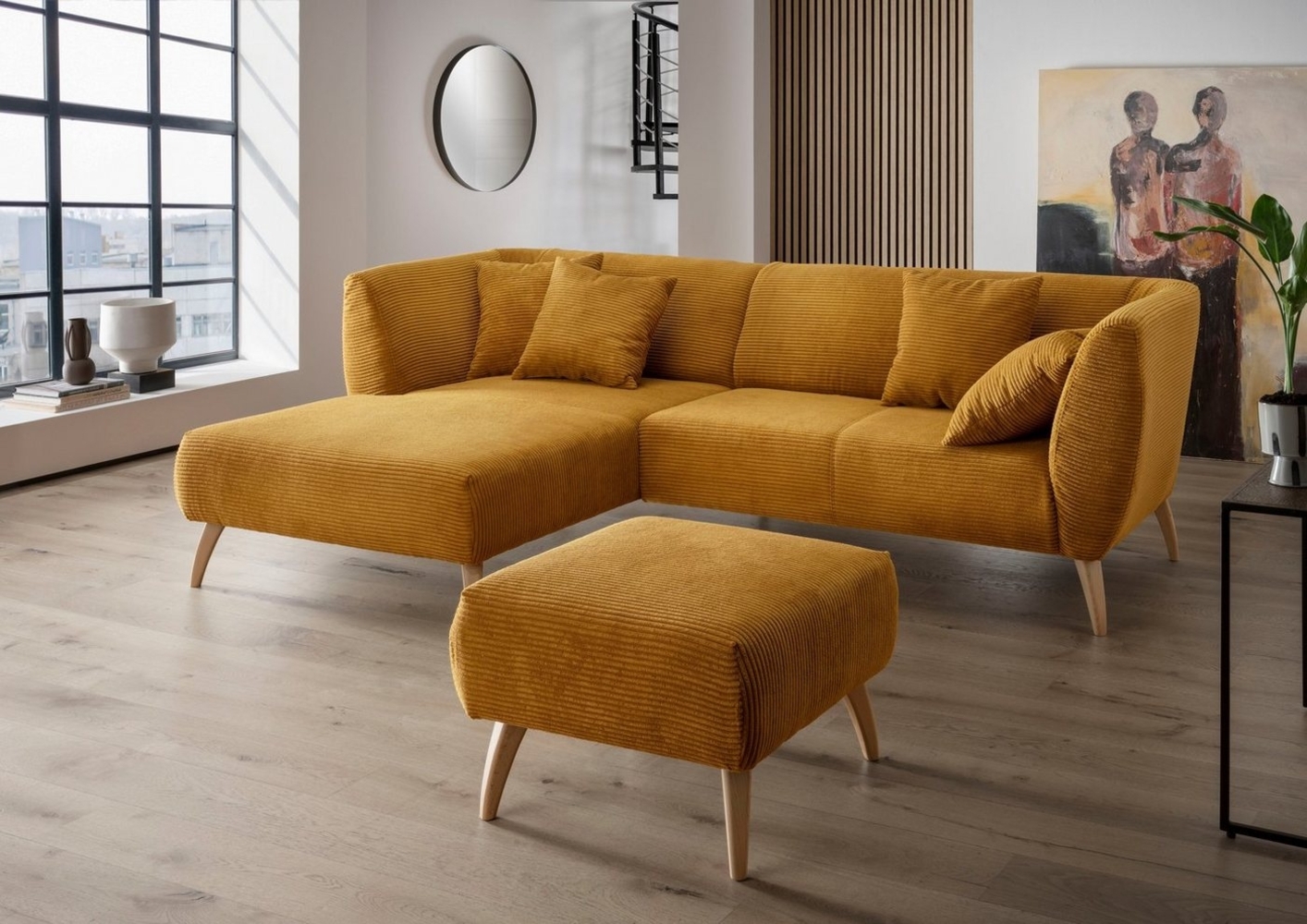 INOSIGN Ecksofa Colori L-Form, Holzfußfarbe wählbar, inkl. 4x Zierkissen Bild 1