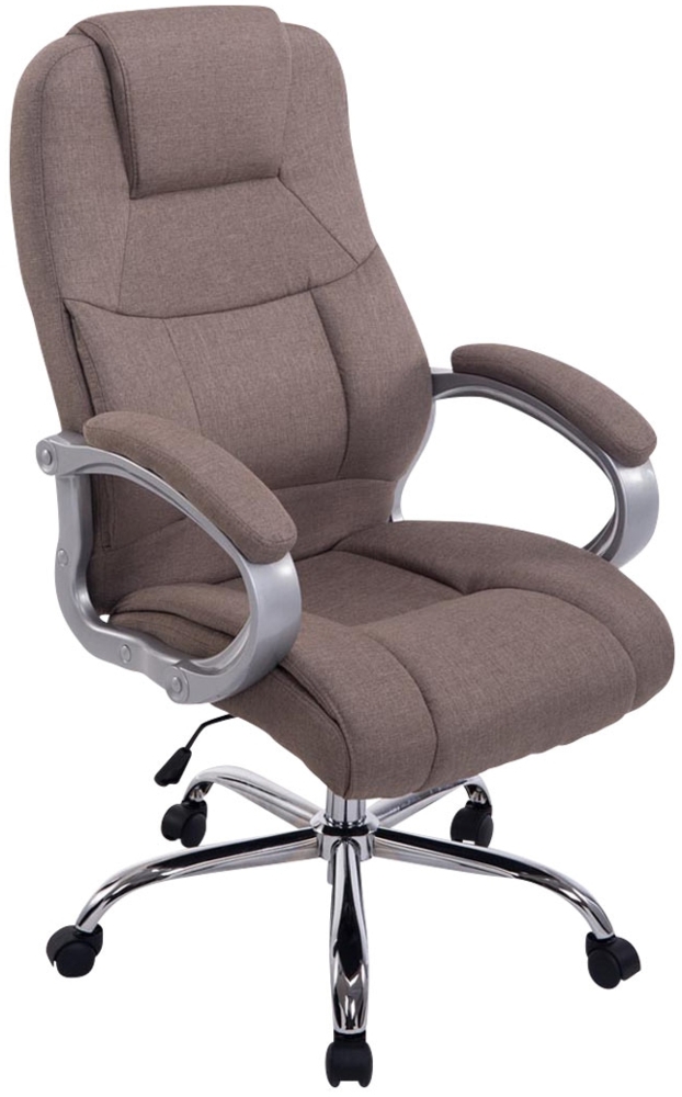 DELUKE® Bürostuhl SYDNEY Stoff - 113 x 66 x 70, Taupe Stoff Metall in Chromoptik Gestell ergonomische Bürostühle Homeoffice Stuhl mit Rollen Bild 1