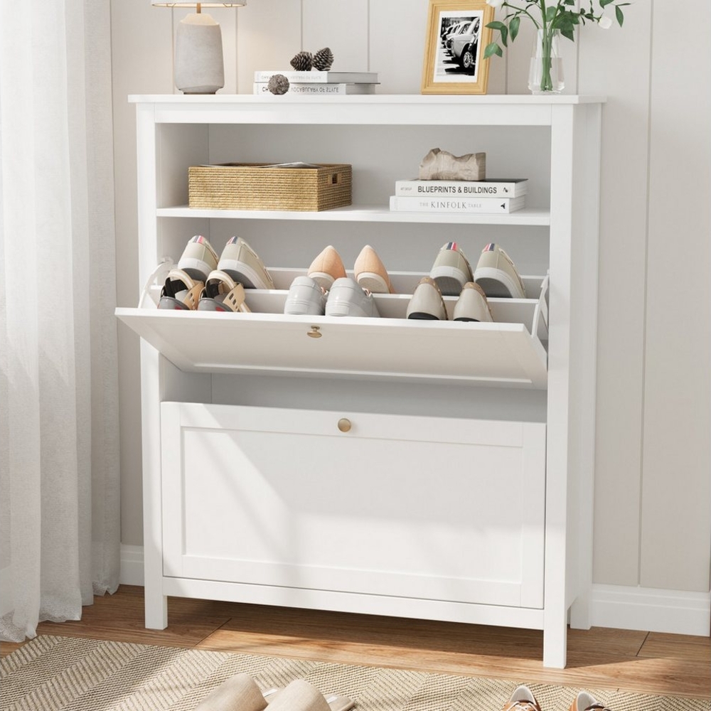 VOWNER Schuhschrank mit 2 Klappen, 4 Fächer, verstellbar, 90 x 30 x 108 cm (1-St) Schuhbank für Eingangsbereich, Flur Bild 1