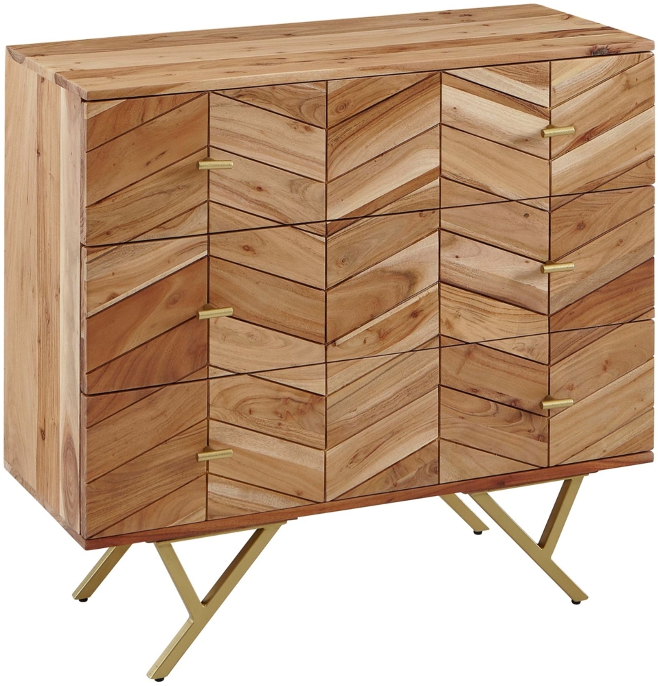 Wohnling Sideboard 90 x 86,5 x 40 cm Akazie Massivholz / Metall Anrichte | Kommode 3 Schubladen | Hoher Kommodenschrank Holz Massiv | Standschrank Wohnzimmer Bild 1