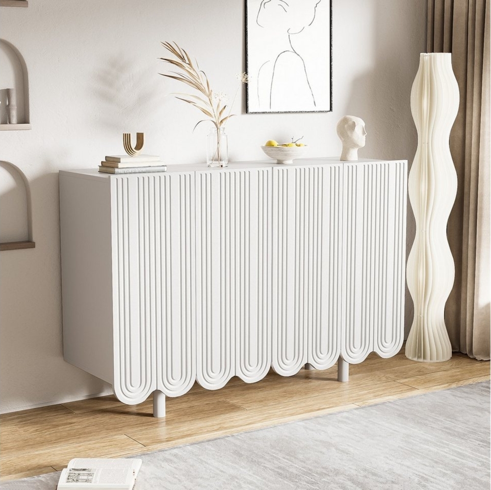 OKWISH Sideboard Kommode mit 4 Türen (Kommode, Anrichte, 1 St, mit Regale hinter jeder Tür), aus Holz und Hardware-Zubehör,120 L x 80,8 H x 37,5 B cm Bild 1