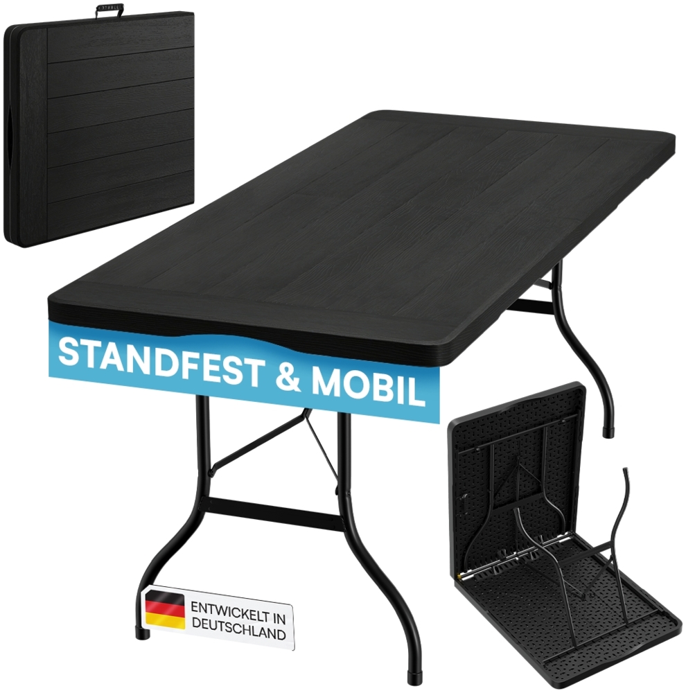 STEELSØN 'Zennar' Gartentisch für 8 Personen, zusammenklappbar, Holzoptik schwarz, 180x74x74 cm, wetterfest, Klapptisch inkl. Tragegriff Bild 1