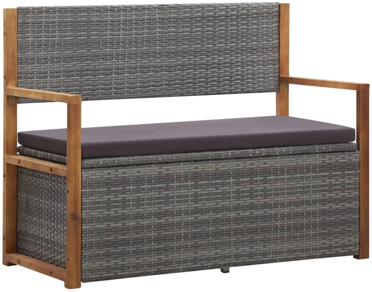 vidaXL Bank mit Stauraum 115 cm Poly Rattan Massivholz Akazie Grau 46011 Bild 1