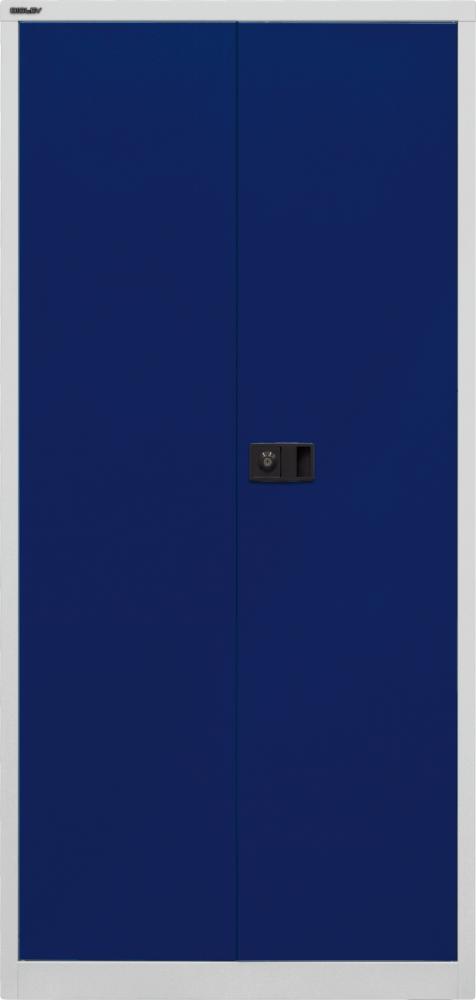 BISLEY Flügeltürenschrank Universal, 4 verzinkte Fachböden, 5 OH, Metall, 505 Korpus Lichtgrau, Fronten Oxfordblau, 40 x 91,4 x 195 cm Bild 1